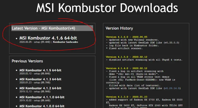 download the last version for apple MSI Kombustor 4.1.27