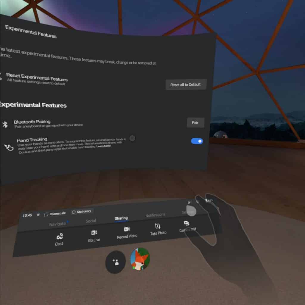 Oculus Hand Tracking Settings