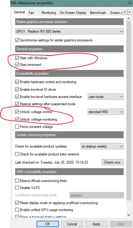 settings MSI Afterburner